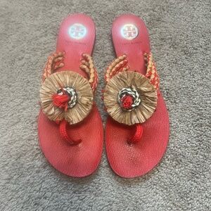 Tory Burch Red Sandals with Woven Accents
